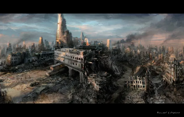 Picture Apocalypse, smoke, ruins
