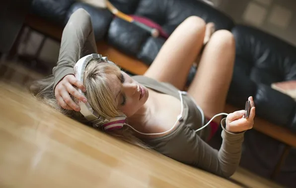 Picture girl, music, headphones