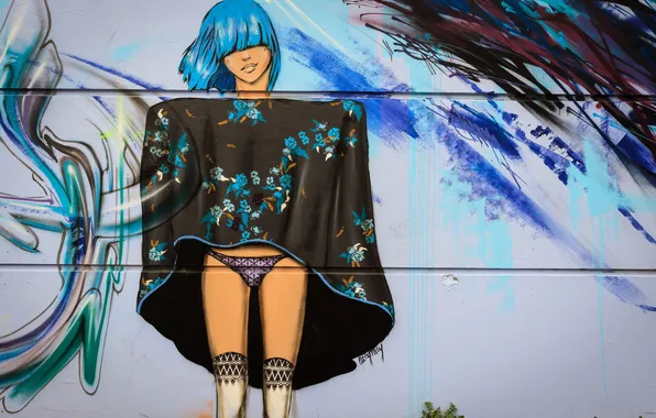 Girl, wall, graffiti, Graffiti