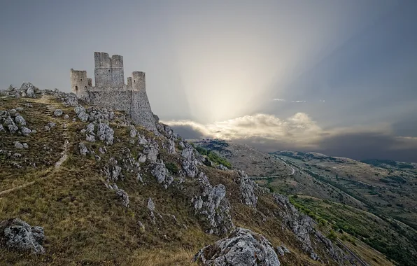 Picture landscape, mountains, castle, HDR, ruins