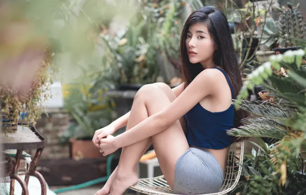 Look, background, brunette, chair, legs