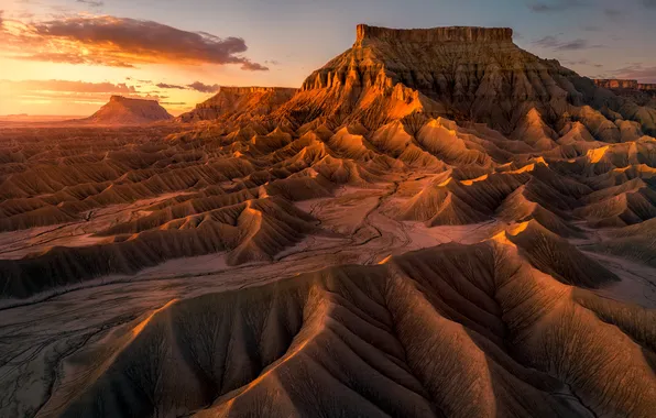 Light, mountains, rocks, desert, morning, shadows, relief, canyons