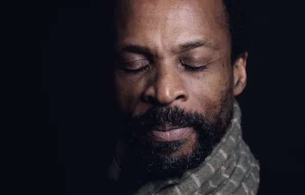 Man, scarf, portrait, close eyes