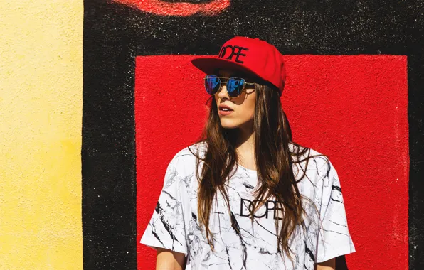 Picture cap, model, face, glasses, wall