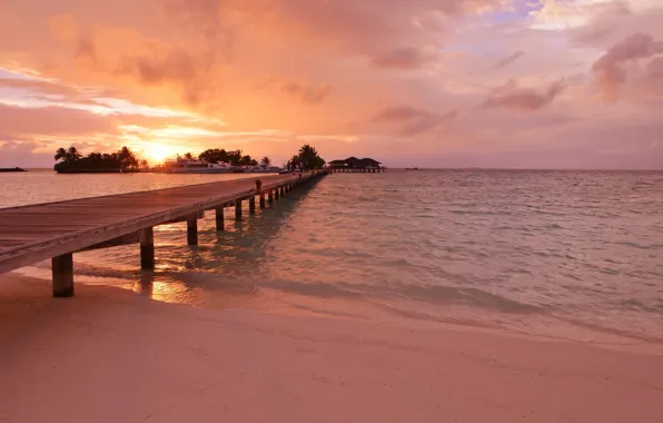 Picture sea, sunset, bridge