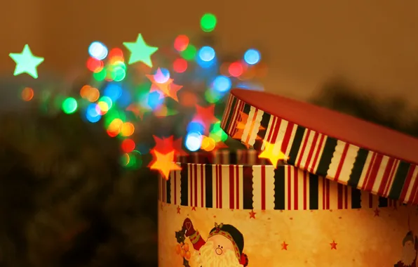 Gift, magic, new year, Christmas, tale, miracle, bokeh, box