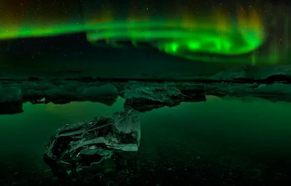 Night, Northern lights, Iceland
