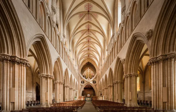 UK, England, Somerset, Somerset, Wells Cathedral Nave, The nave of wells Cathedral