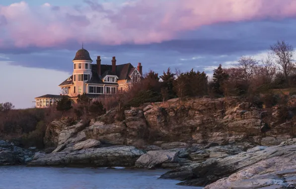Lake, castle, building