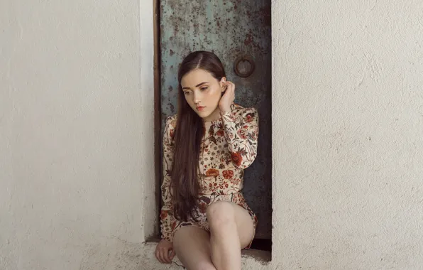 Picture girl, background, sitting