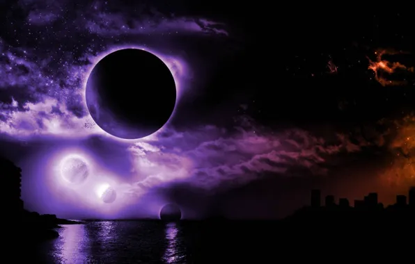 Sea, the sky, clouds, the city, Planet