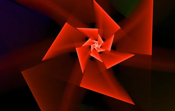 Flower, triangles, black background, red