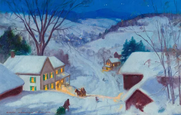 Picture, painting, painting, 1935, road to the village, calendar illustration, John Newton Howitt