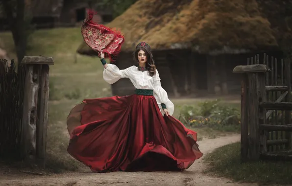 Picture girl, style, skirt, outfit, blouse, shawl, kokoshnik, Marina Zaton