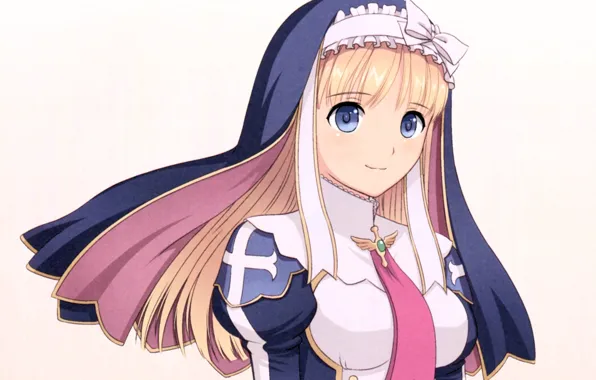 Cross, white background, blue eyes, bow, nun, shawl, art, shining hearts