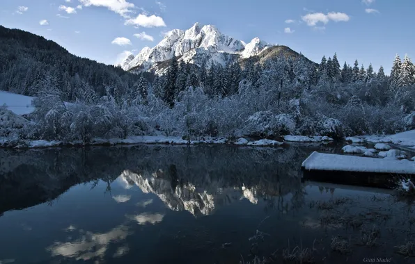 Picture winter, landscape, mountains, lake, the evening