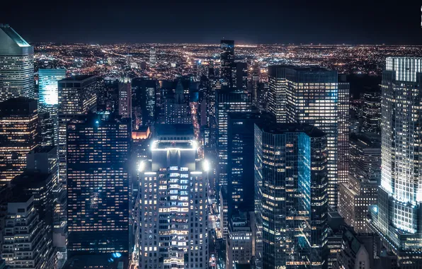 Picture night, the city, lights, home, New York, USA, Manhattan, Rockefeller center