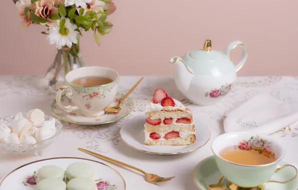 Tea, kettle, Cup, cake