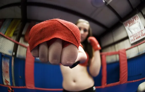 Picture girl, sport, fist, training