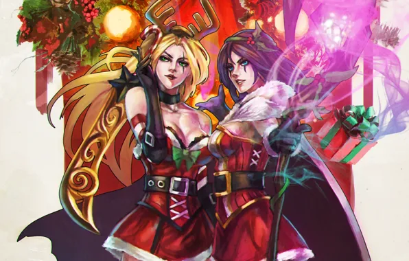 Girls, holiday, magic, new year, Christmas, sword, art, merry christmas