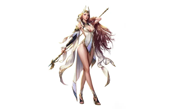 Girl, Minimalism, Girl, Background, Fantasy, Art, Art, Staff