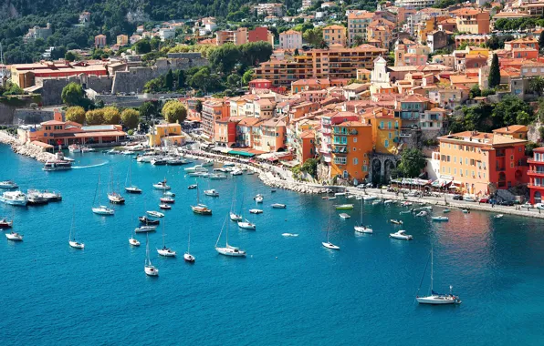 Sea, the city, France, home, yachts, pier, promenade, Nice