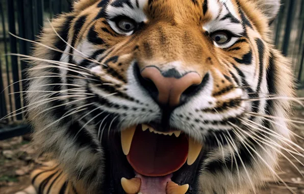 Look, Tiger, Fangs, Face, Predator, Digital art, Big cat, Grin