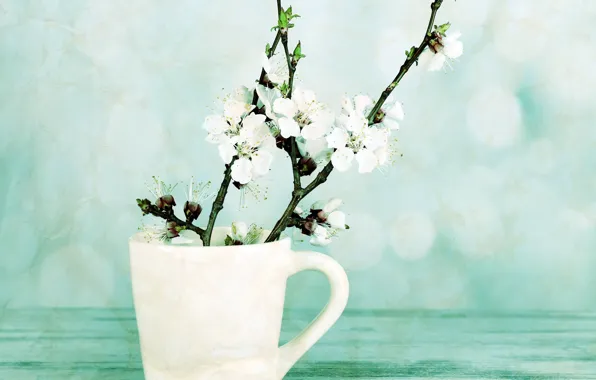 Picture flowers, sprig, mug, vintage
