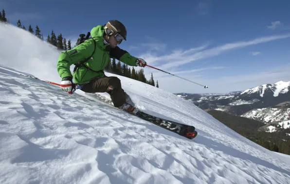 Forest, snow, mountains, Winter, freeride, freeride, skiing
