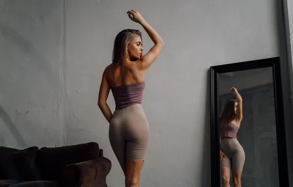 Ass, ass, girl, pose, reflection, hand, figure, mirror