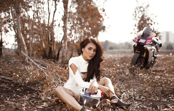 Girl, pose, motorcycle
