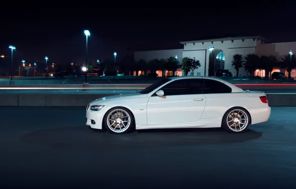 White, night, BMW, BMW, profile, white, 335i, E93