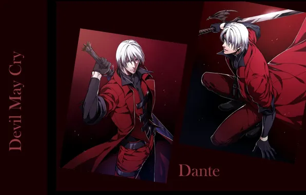 Picture sword, guy, killer, Dante, gray, red coat, cool, Devil May Cry