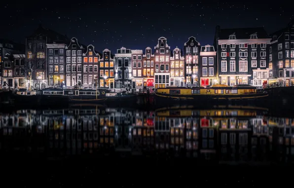 Picture reflection, night, the city, home, Amsterdam, Netherlands