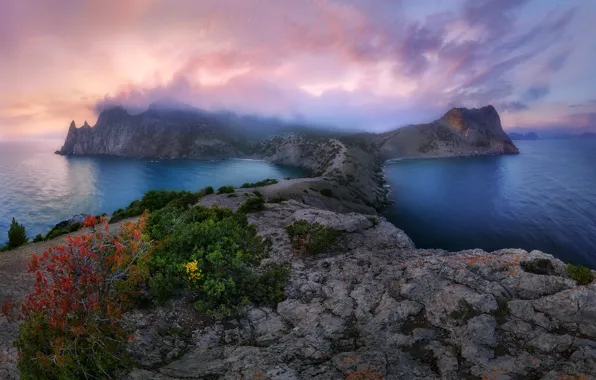 Sea, clouds, landscape, nature, rocks, Crimea, New light, Konstantin Voronov