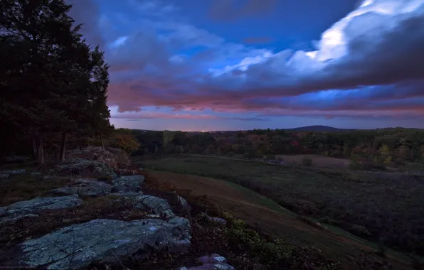 Forest, the sky, hills, slope, evening