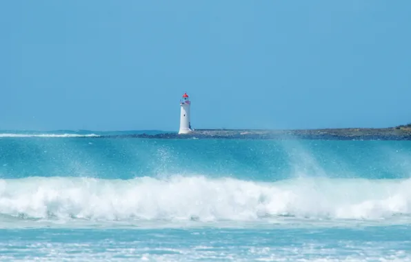 Sea, wave, beach, the sky, squirt, blue, lighthouse