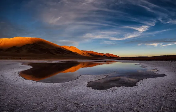 The sky, water, clouds, mountains, desert, sky, desert, Sands