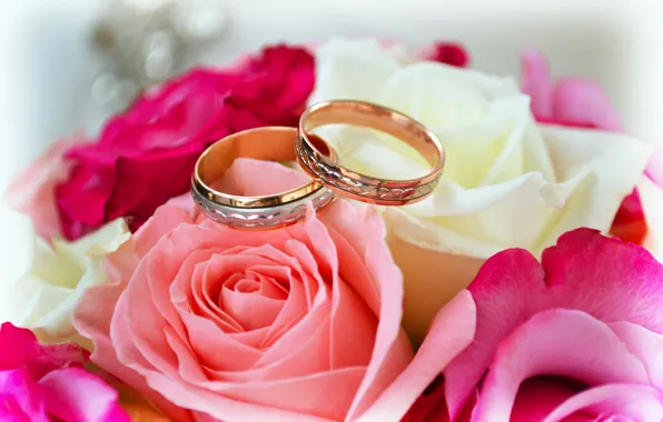 Roses, bouquet, ring, wedding, celebration, marriage