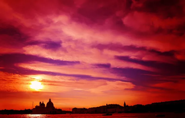 Picture the sky, clouds, sunset, the city, home, Italy, Venice, Cathedral