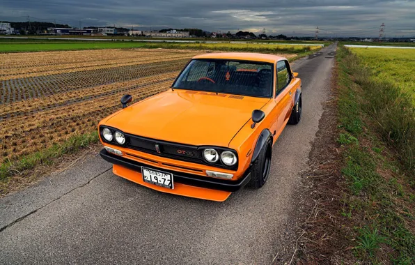 Auto, Machine, Orange, Nissan, Field, Nissan, Lights, Car