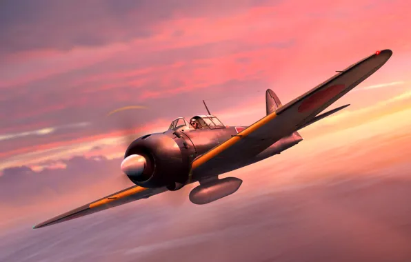Picture Mitsubishi, painting, Fighter, Aircraft, WWII, A6M5 Zero, Japanese Navy
