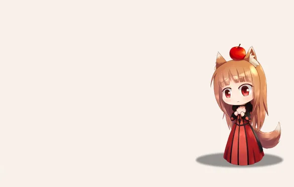 Girl, minimalism, art, tail, ears, Chibi, wolf, spice and wolf