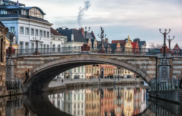 Picture bridge, river, home, Belgium, Ghent