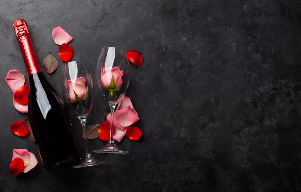 Picture love, flowers, gift, romance, roses, petals, glasses, love