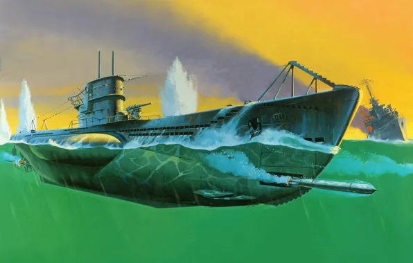 Picture figure, battle, art, submarine, U - 99