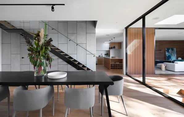 Design, style, Villa, interior, kitchen, ladder, living room, dining room