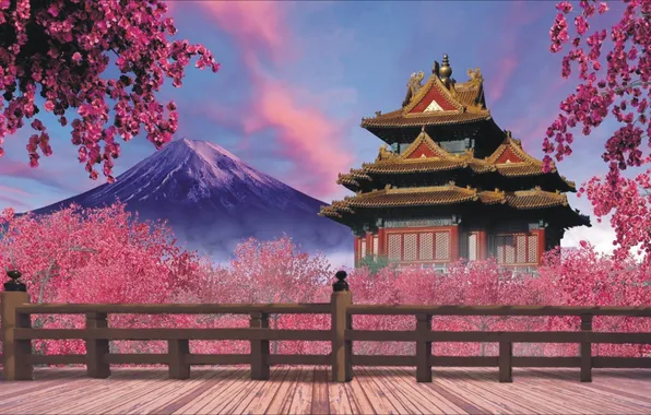 Landscape, beauty, spring, Japan, Fuji, Asia, ART, Japan