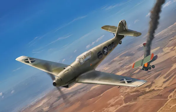 Picture aviation, airplane, bf-109, art, war