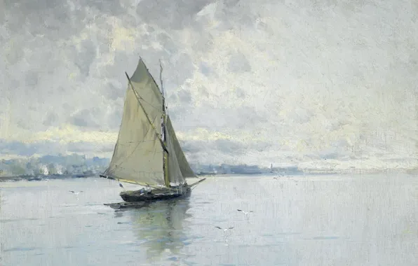 Picture, Elisio Meifren, Seascape with a Sailing Boat